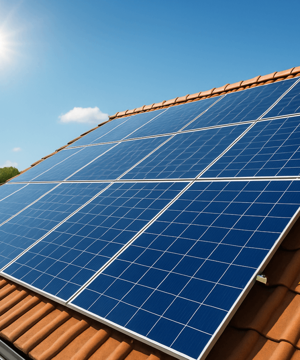 Solar auf Dach und ein Sack mit Geld