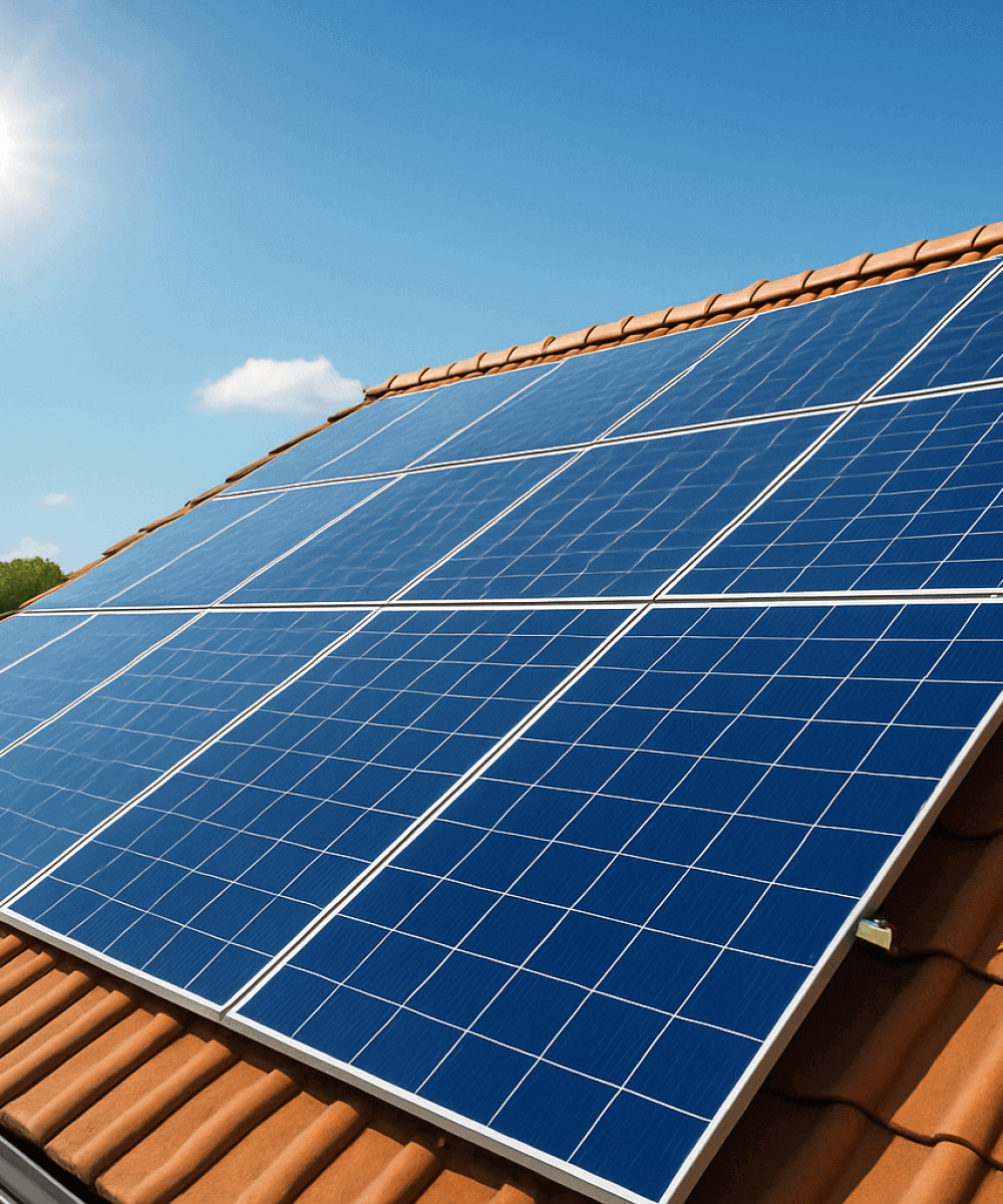 Solar auf Dach und ein Sack mit Geld